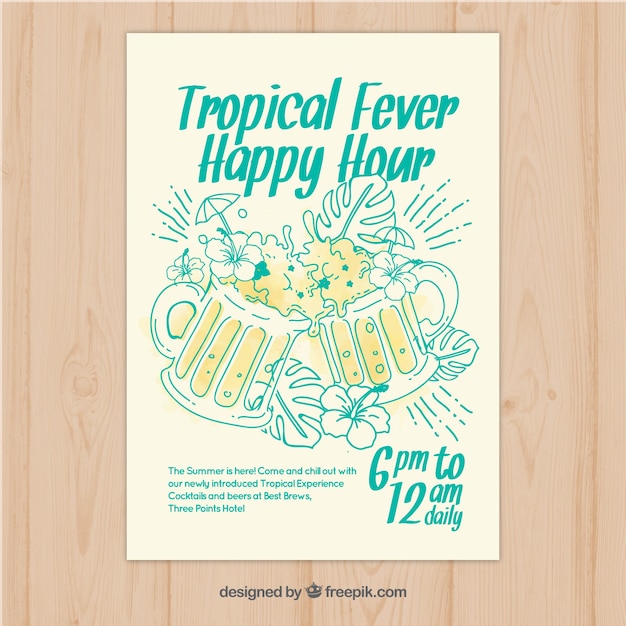 Free vector tropical party brochure with beer sketches