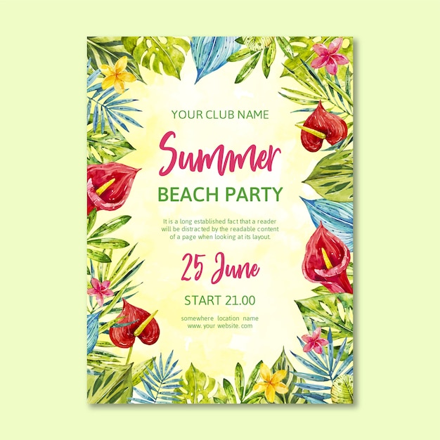 Free vector tropical party flyer template