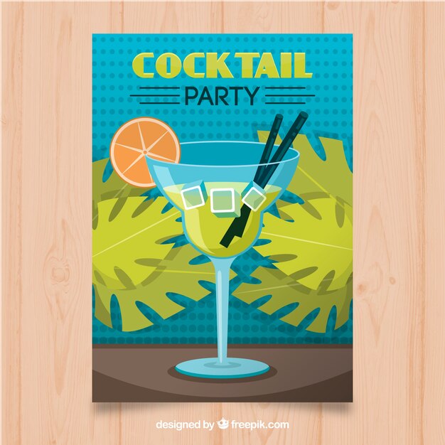 Tropical party invitation with cocktail