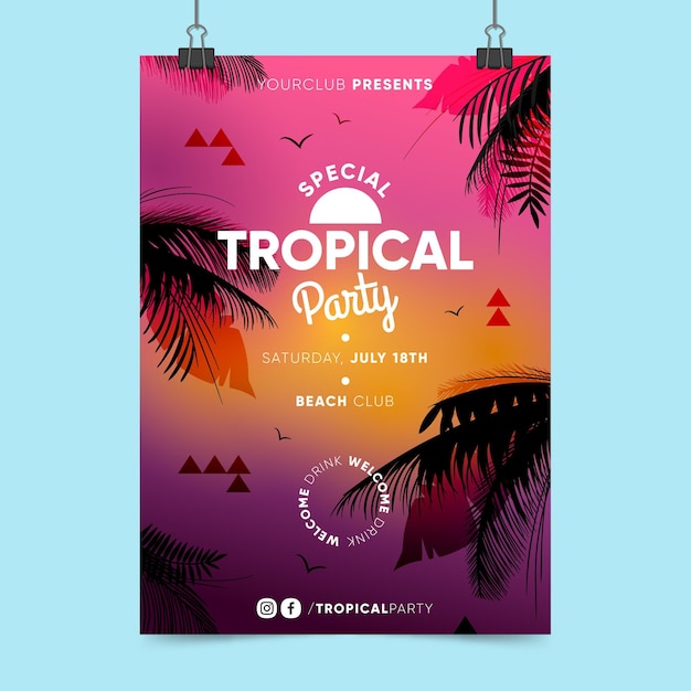 Vettore gratuito stile poster festa tropicale