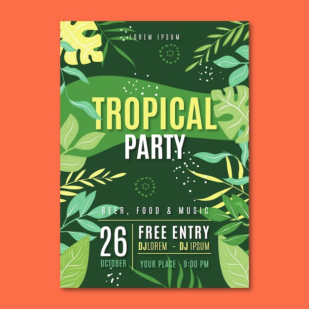 Шаблон плаката Тропическая вечеринка с растительностью