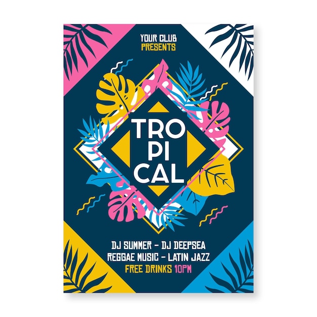 Vettore gratuito modello di manifesto festa tropicale