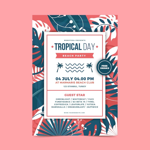 Free vector tropical party poster template
