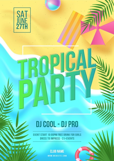 Free vector tropical party poster template