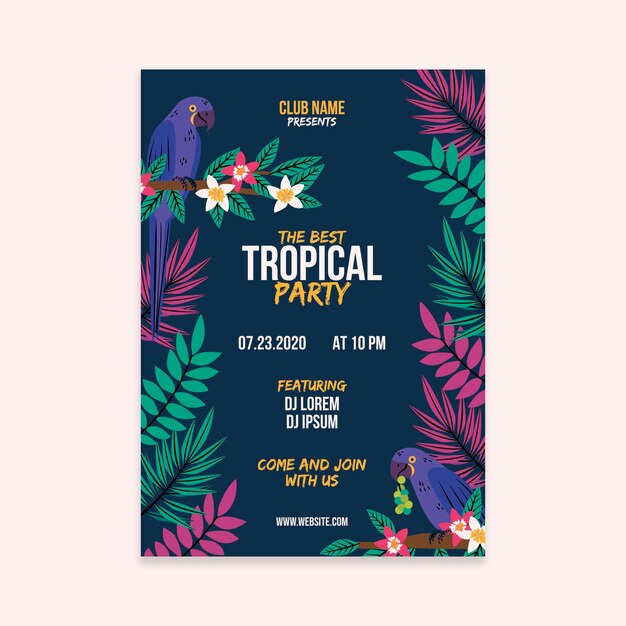 Tropical party poster with animals design