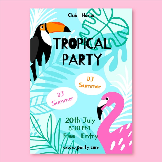 Free vector tropical party poster with animals