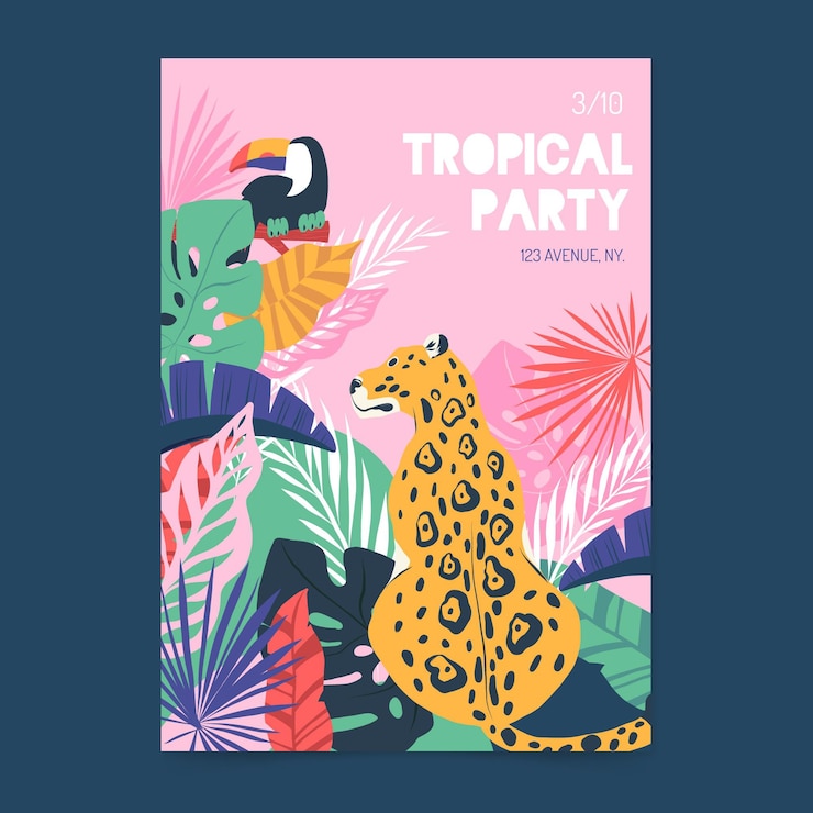 Free Vector tropical party poster with animals