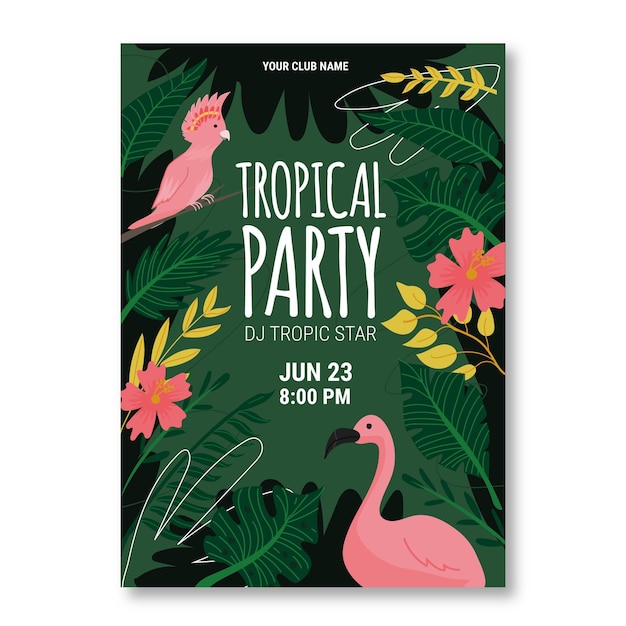 Free vector tropical party poster with animals