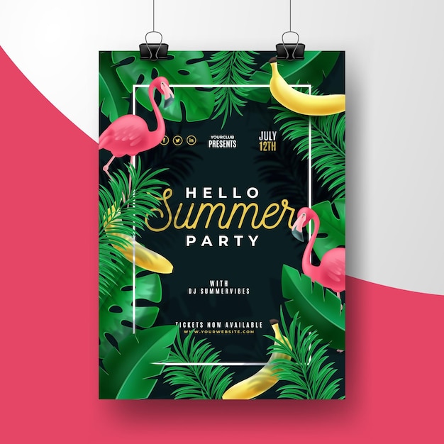 Free vector tropical party poster with animals