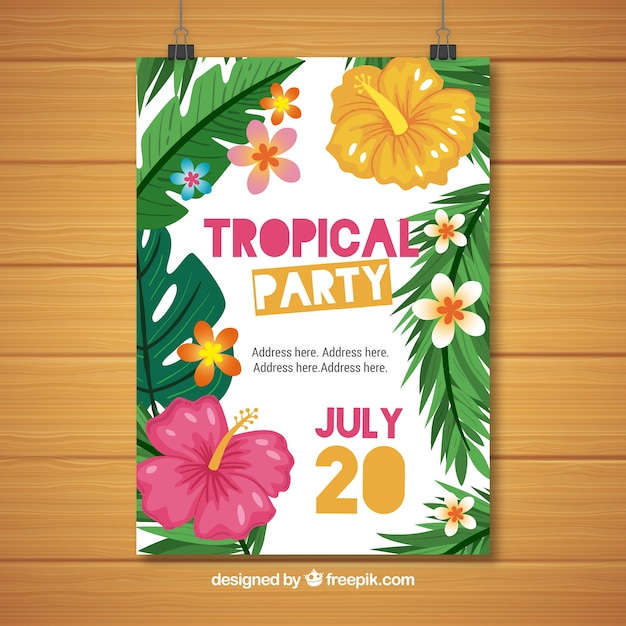 Free vector tropical party poster with colorful flowers