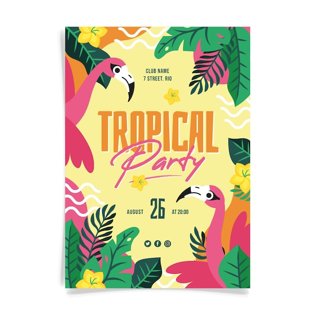 Free vector tropical party poster with flamingoes