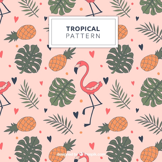 Tropical pattern with flamingos and pineapples