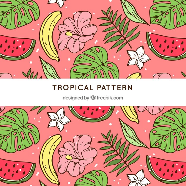 Tropical pattern with fruits and plants