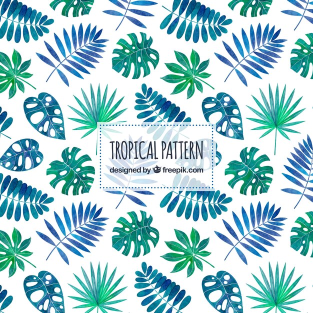 Tropical pattern with watercolor leaves