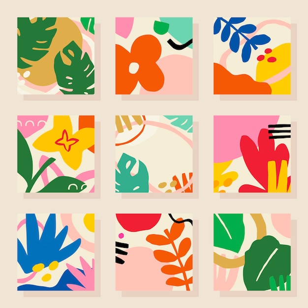 Free vector tropical patterned tiles design element set