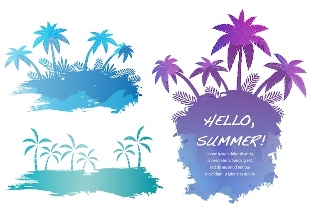 Free vector tropical resort vector abstract background set with palm trees