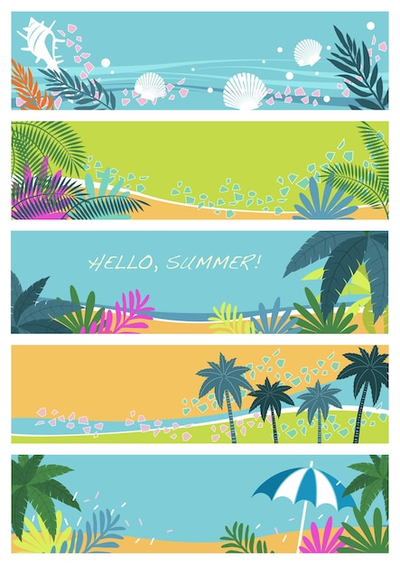 Tropical Resort Vector Background Illustration Set Isolated On A White Background