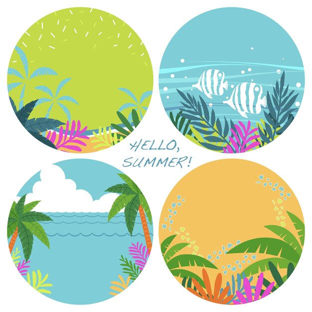 Free vector tropical resort vector round background illustration set isolated on a white background