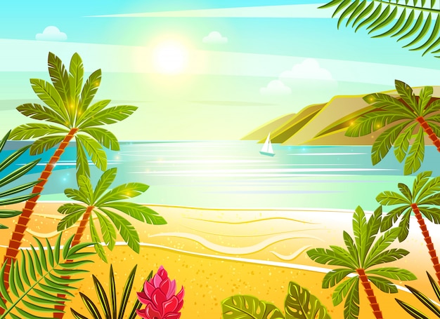 Vettore gratuito stampa poster mare tropicale spiaggia piatta