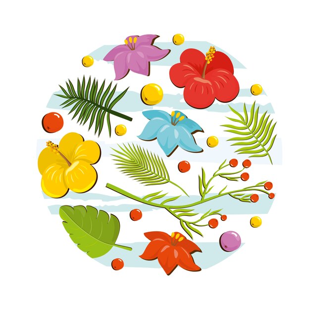 tropical set with flowers and berries.