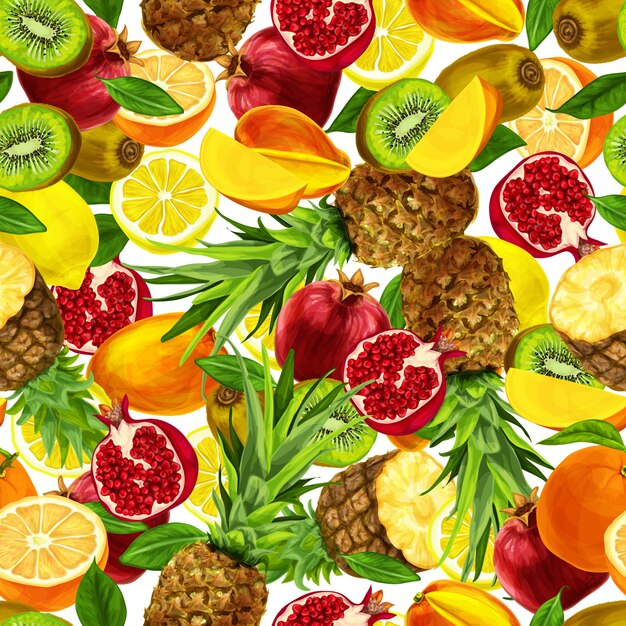 Tropical sliced fruits seamless pattern