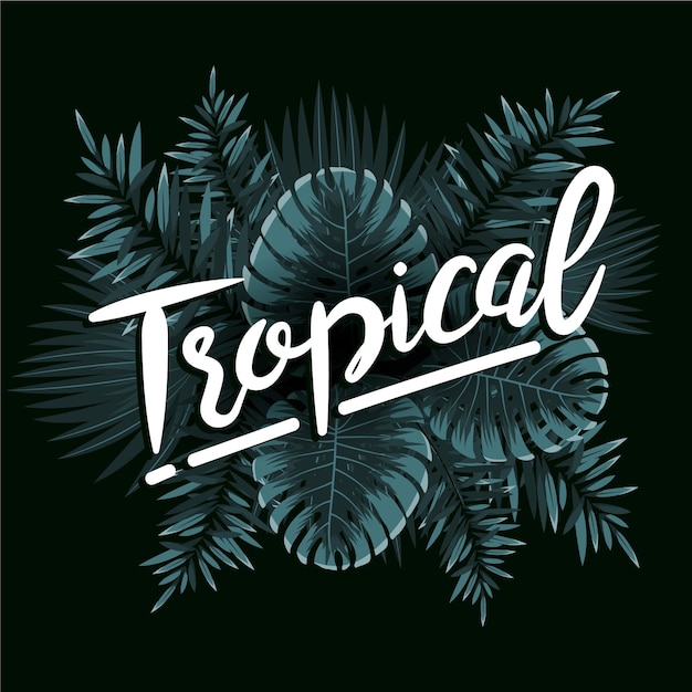 Тропический стиль надписи с листьями