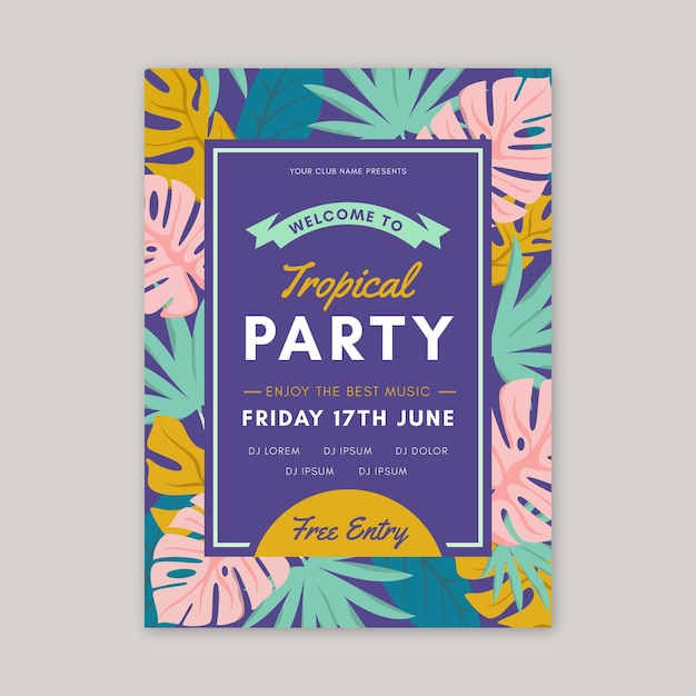 Free vector tropical style party poster template