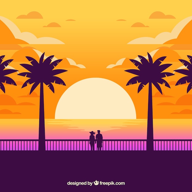 Бесплатное векторное изображение Тропический летний фон на закате