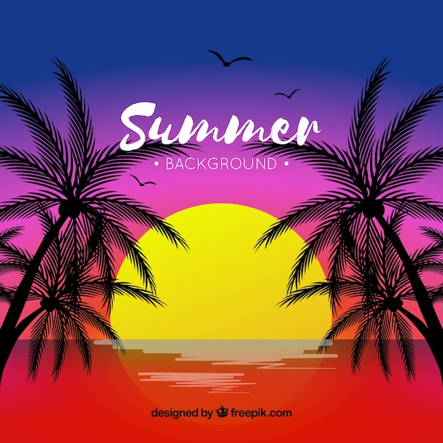 Free vector tropical summer background at sunset