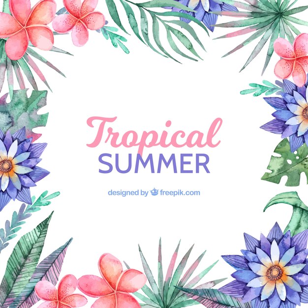 Free vector tropical summer background with different flores