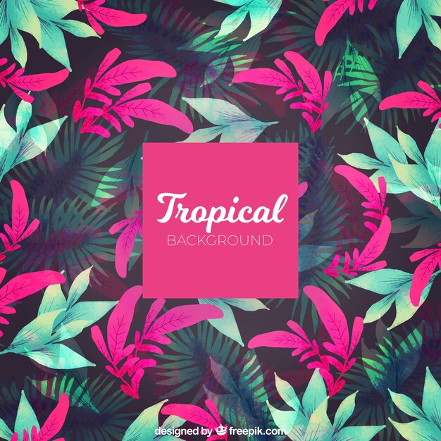 Tropical summer background with pink and green plants