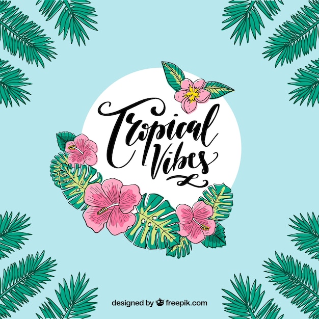 Free vector tropical summer background with plants and flowers