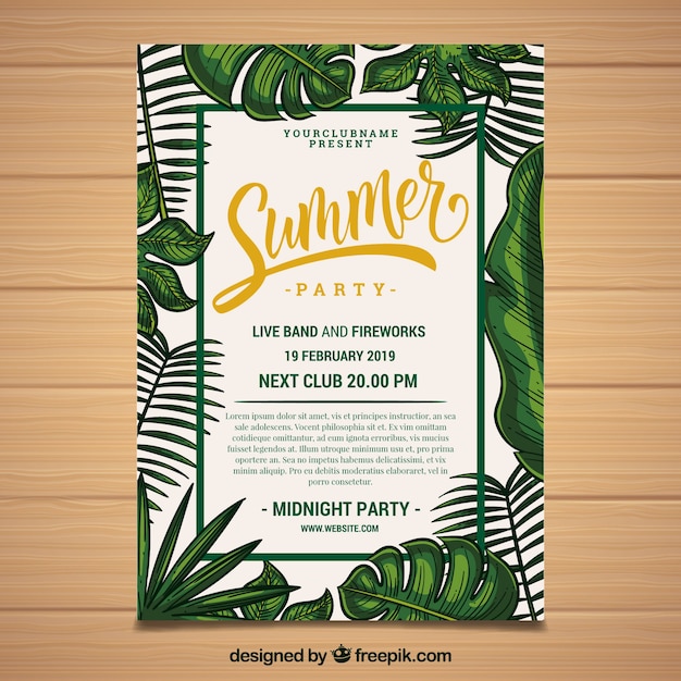 Free vector tropical summer party flyer