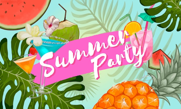 Free vector tropical summer party invitation design