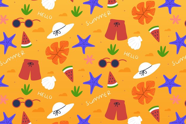 Tropical summer pattern background with fruits and sweet treats