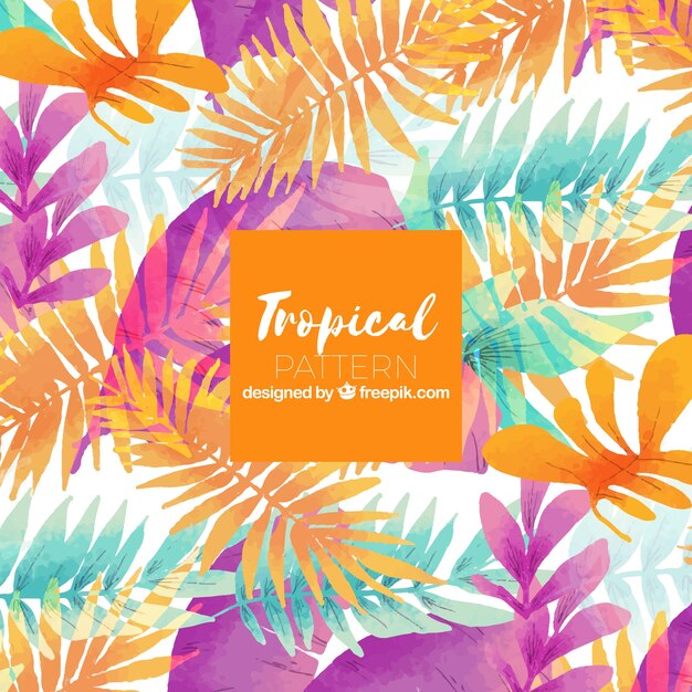 Tropical summer pattern with watercolor plants