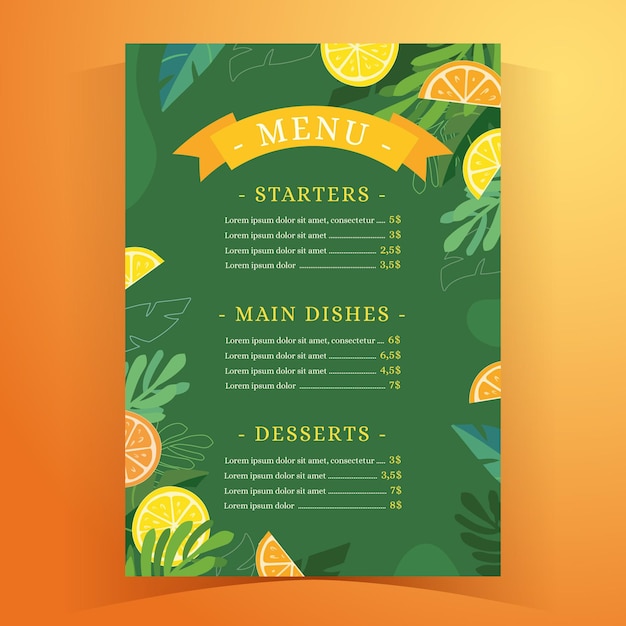 Free vector tropical summer restaurant menu