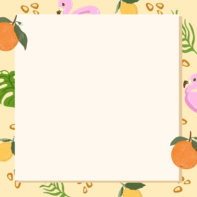 Tropical summer square frame on a beige background vector