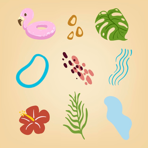 Tropical summer sticker collection design resource