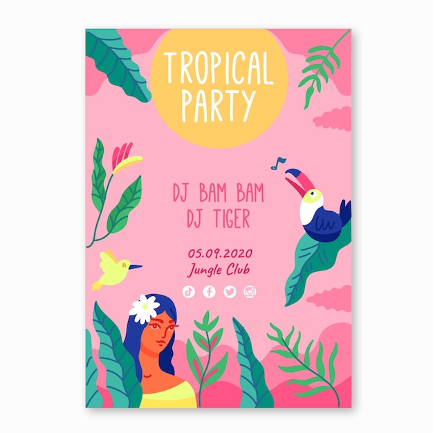 Free vector tropical template party flyer