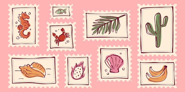 Free Vector tropical travel stamp collection