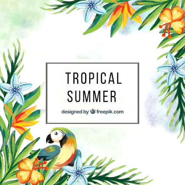 Тропический акварельный фон с попугаем