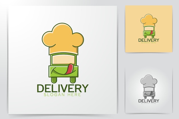 無料ベクター トラックフードおいしい食べ物。とシェフの帽子のロゴのアイデア。インスピレーションのロゴデザイン。テンプレートベクトル図。白い背景に分離