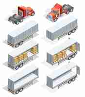 Free vector truck isometric icon set