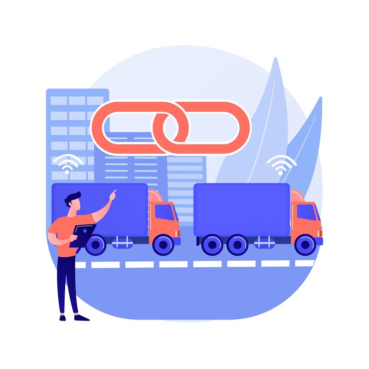 Free Vector truck platooning abstract concept vector illustration. autonomous driving, modern logistics technology, connectivity, electric truck, driverless vehicle, automated highway abstract metaphor.