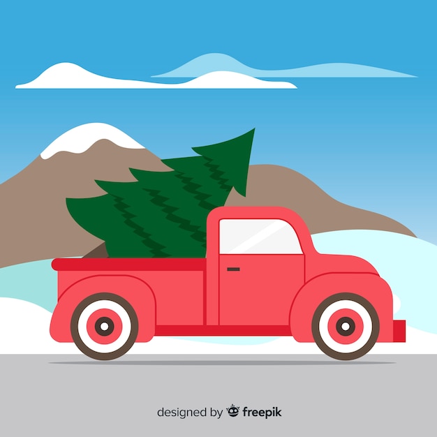 Free vector truck transporting christmas tree