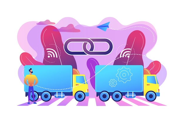 Trucks connected into platoon with connectivity technologies illustration