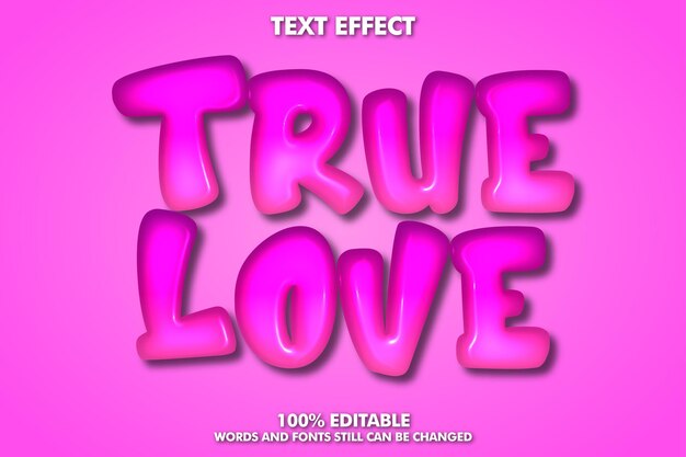 Free vector true love stickerpinky glossy editable text effects