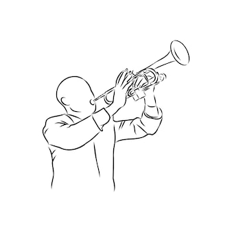 Trumpeter playing the trumpet, musician, vector sketch illustration