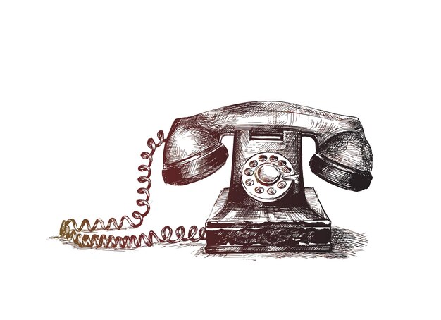 Tshirt Print Old Home telephone icon Hand Drawn Sketch Vector Background